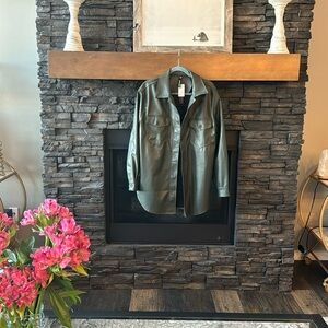 Army green‎ leather Shacket